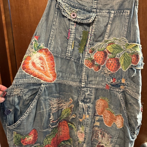 Magnolia Pearl Blue Denim Overalls with Stawberry Embroidery - Picture 3 of 6